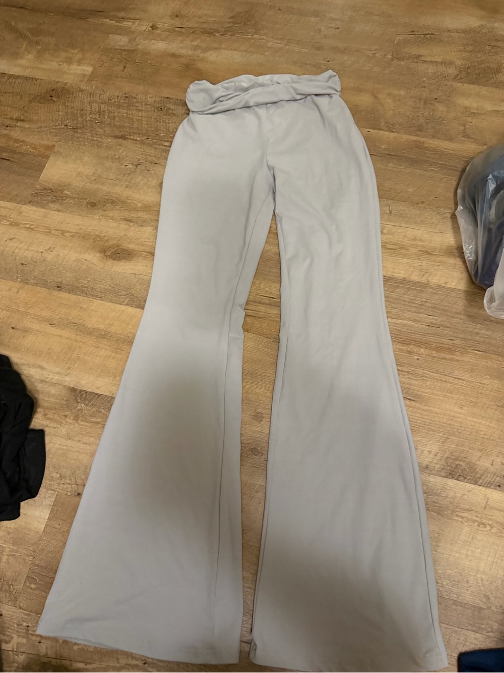 Women's High-Waist Paperbag Flare Pants - Light Gray